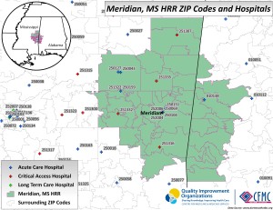This is a map of the providers in the Hospital Referral Region of Meridian, Mississippi.