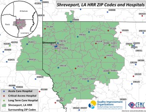 This is a map of the providers in the Hospital Referral Region of Shreveport, Louisiana.